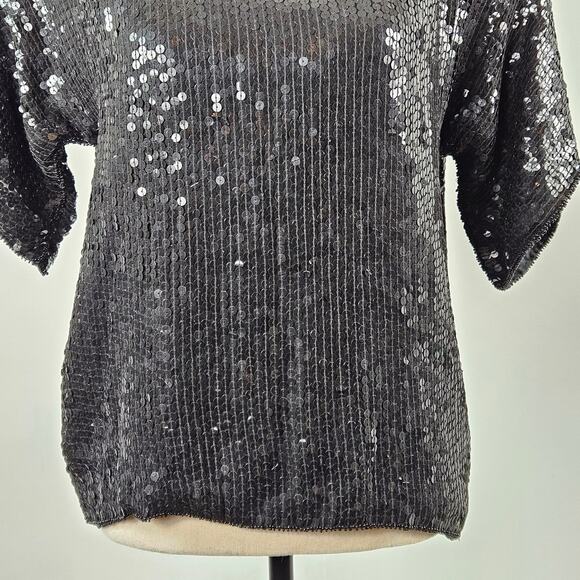 VTG Black Sequin Silk Top Party Occasion Jean for Joseph Le Bon | Women's S - Picture 15 of 16